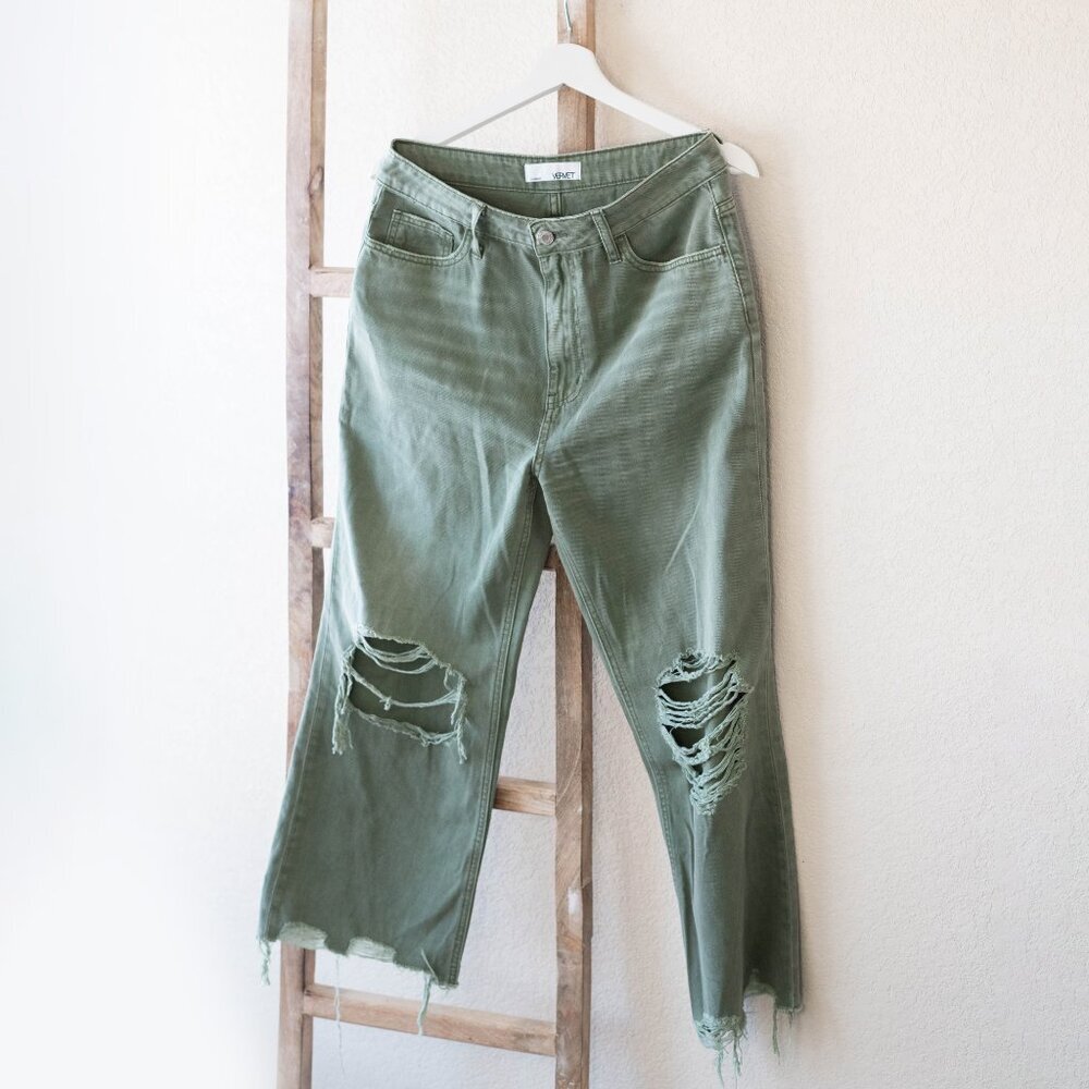 VERVET BY FLYING MONKEY Olive Green Flare Wide Leg Jeans - Picture 3 of 11